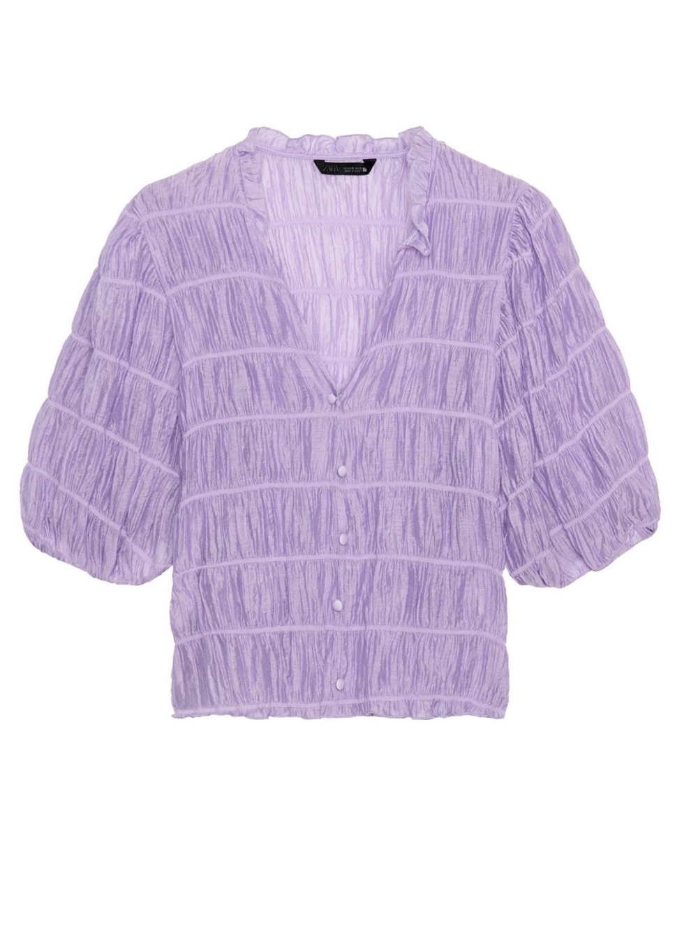 Zara Lilac Smocked Puff Sleeve Blouse